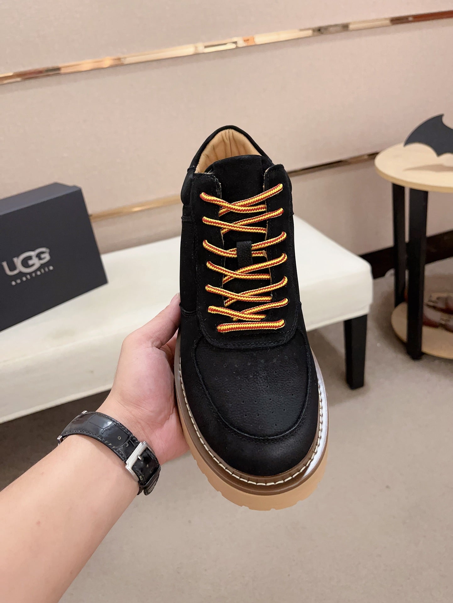 UGG Lowmel Lace-Up Leather Sneaker – Black