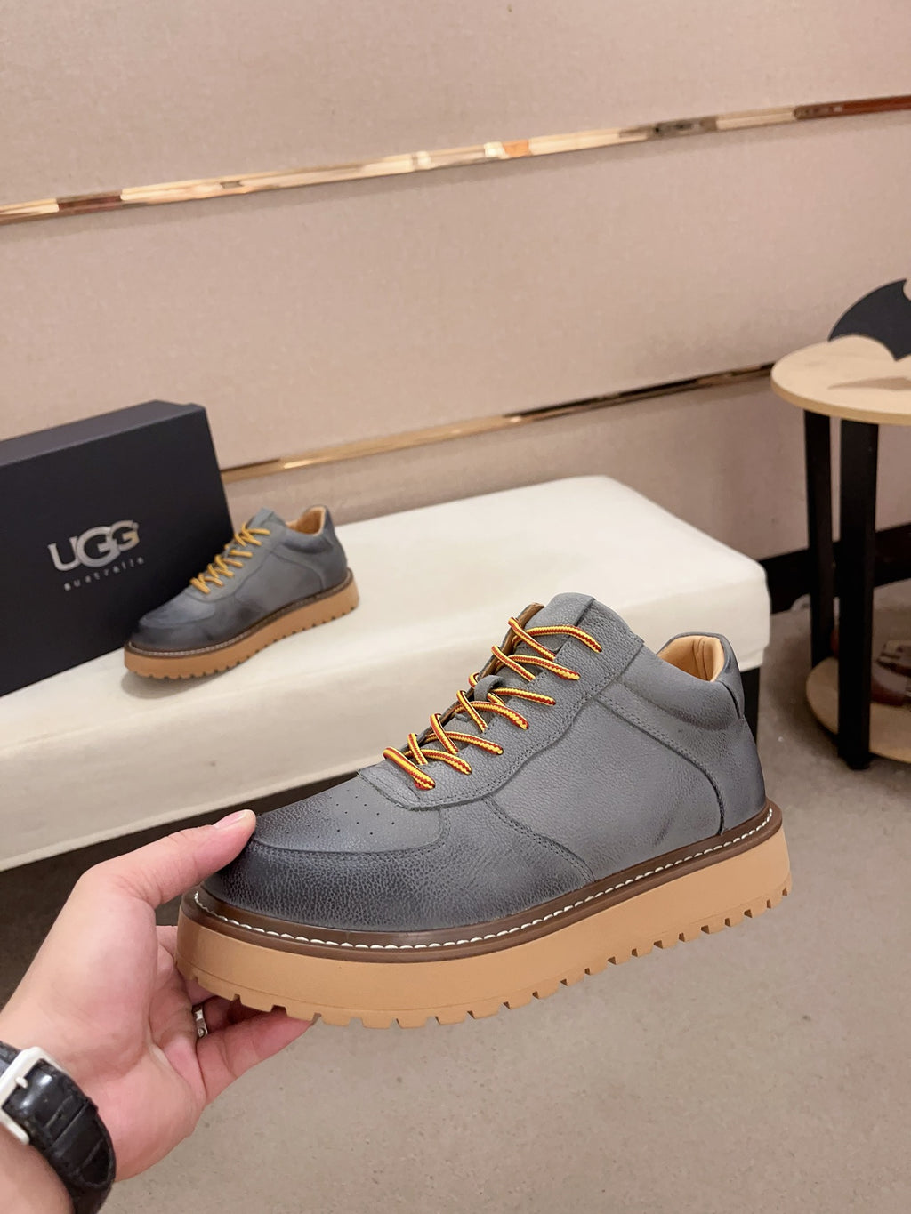 UGG Lowmel Lace-Up Leather Sneaker – Slate Grey