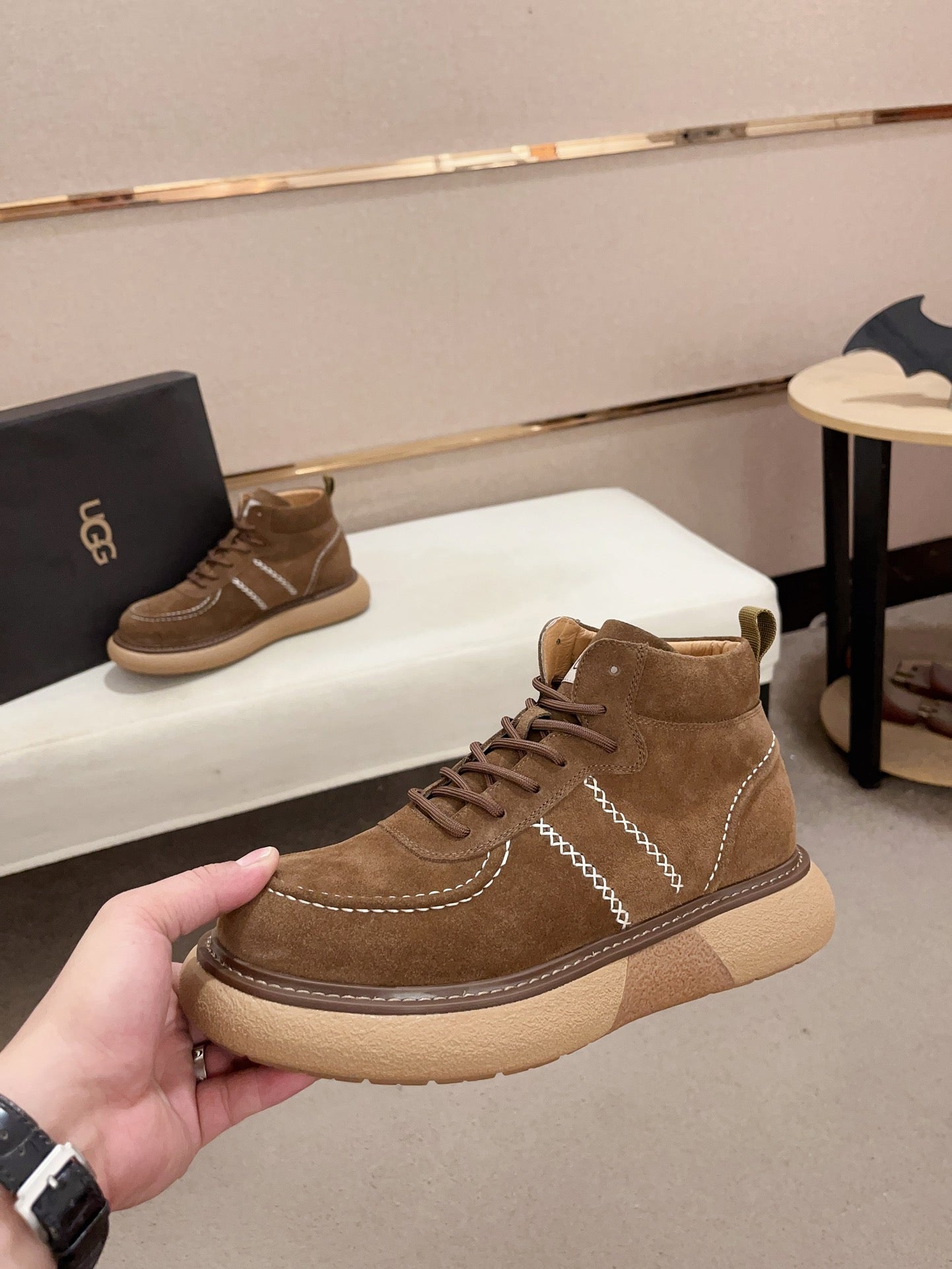 UGG Lowmel Lace-Up Suede Sneaker – Chestnut Brown