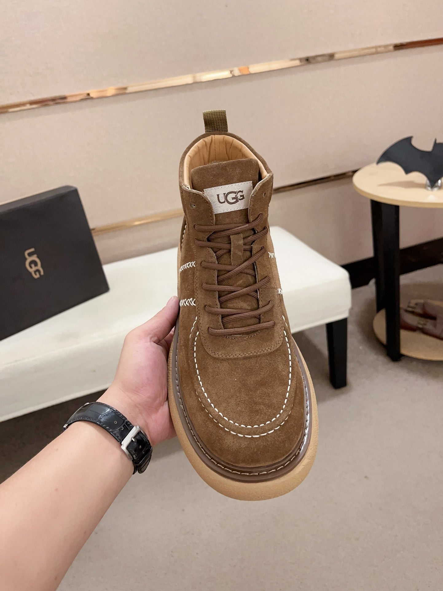 UGG Lowmel Lace-Up Suede Sneaker – Chestnut Brown