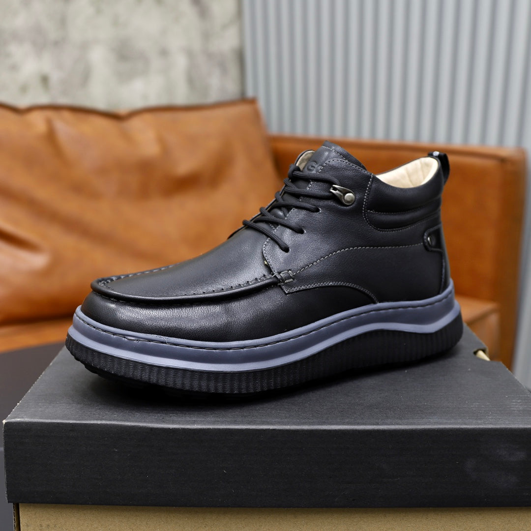 Men's Black Leather High-Top Ankle Boot – Lug Sole | EU 39–44