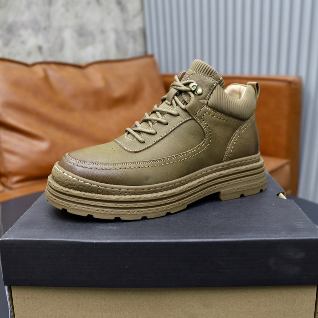 Men's Olive Leather High-Top Boot – Tonal Lug Sole | EU 39–44