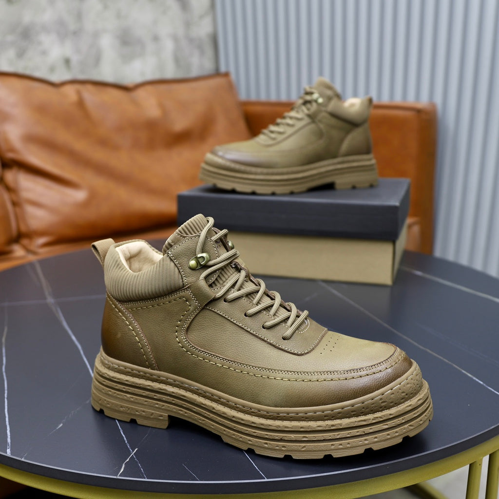 Men's Olive Leather High-Top Boot – Tonal Lug Sole | EU 39–44