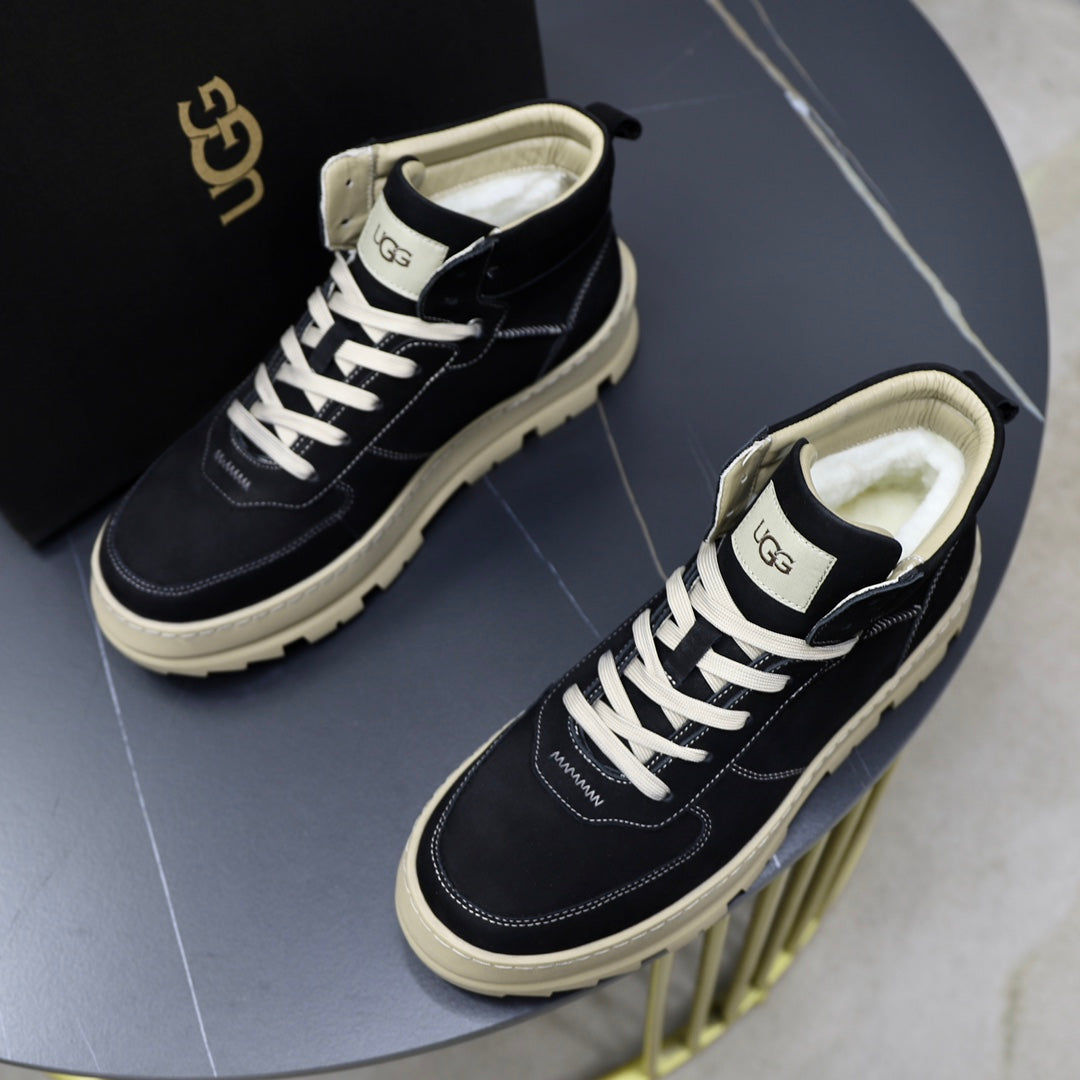 UGG High-Top Suede Sneaker Boot – Black / Off-White