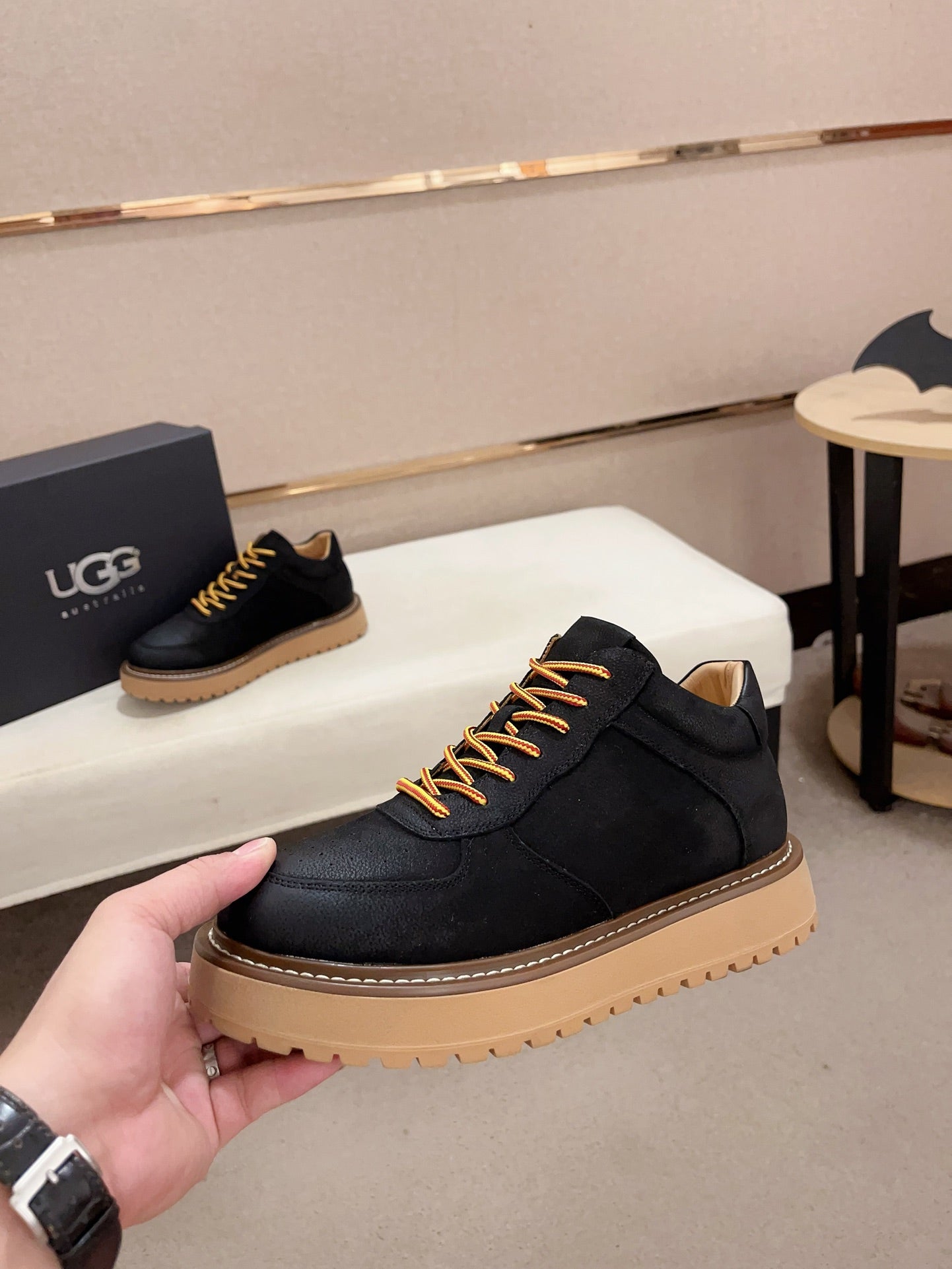 UGG Lowmel Lace-Up Leather Sneaker – Black